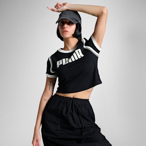 FUTURE..ARCHIVE Graphic Women's Slim Fit Crop Tee, PUMA Black-Alpine Snow, extralarge-IND