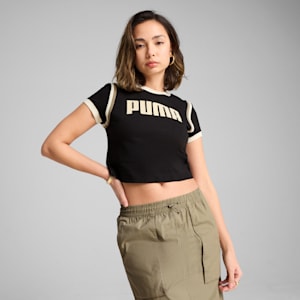 FUTURE.PUMA.ARCHIVE Women's Graphic Baby Tee, PUMA Black-Alpine Snow, extralarge