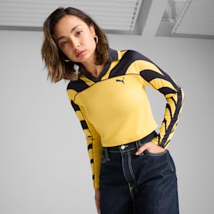 Road To Unity Women's Slim Fit Football Jersey Crop Tee, Sunny Yellow, extralarge-IND