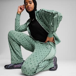 Road To Unity Women's Printed Straight Track Pants, Green Moon-AOP, extralarge-IND