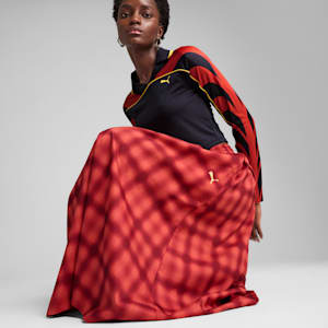 ROAD TO UNITY Women's Woven Midi Pleated Skirt, Red Fire, extralarge