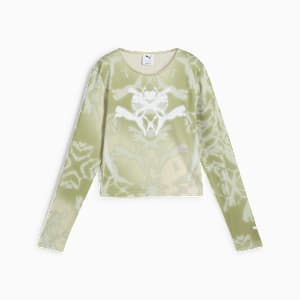 Playera de manga larga para mujer DARE TO, Pistachio Green-AOP, extralarge