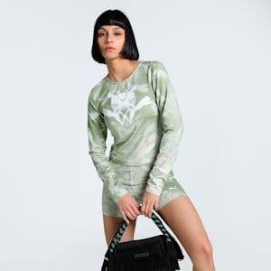 DARE TO Women's Slim Fit Long Sleeve Tee, Pistachio Green-AOP, extralarge-IND