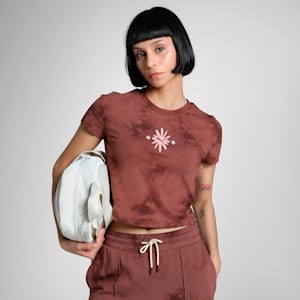 WARDROBE Essentials FLORAL PACK Women's Slim Fit Washed Graphic Crop Tee, Chocotart, extralarge-IND