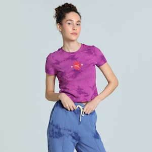 WARDROBE Essentials FLORAL PACK Women's Slim Fit Washed Graphic Crop Tee, Wild Berry, extralarge-IND