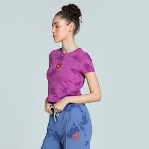 WARDROBE Essentials FLORAL PACK Women's Slim Fit Washed Graphic Crop Tee, Wild Berry, extralarge-IND