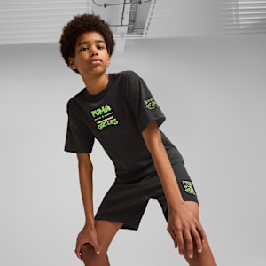 PUMA HOOPS x TMNT Big Kids' Relaxed All-Over Print Tee, PUMA Black, extralarge