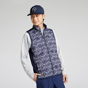 メンズ ゴルフ ストレッチAOP ウーブン フルジップ スウェット ベスト, Deep Navy, extralarge-JPN