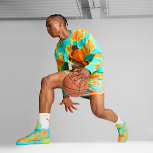 Haut à manches longues PUMA HOOPS x SCOOBY DOO Homme, Aquatic-Lime Smash-AOP, extralarge
