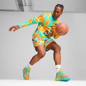 Short PUMA HOOPS x SCOOBY DOO Homme, Aquatic-Lime Smash-AOP, extralarge