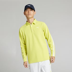 メンズ ゴルフ PF ストレッチ サーモ テーパード ライン 長袖 ポロシャツ, Lime Sheen, extralarge-JPN