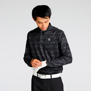 メンズ ゴルフ ストレッチ ピケ AOP 長袖 ポロシャツ, PUMA Black, extralarge-JPN