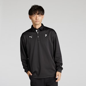メンズ ゴルフ PC ストレッチ グリッド フリース リラックス P 長袖 ポロシャツ, PUMA Black, extralarge-JPN