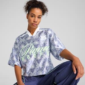Top corto STEWIE x LACE EM UP para mujer, PUMA White-AOP, extralarge