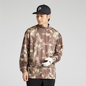 メンズ ゴルフ PC スプラッシュ AOP 長袖 モックネック シャツ, Espresso Brown, extralarge-JPN