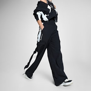 BMW M Motorsport Women's Relaxed Fit Woven Cargo Pants, PUMA Black, extralarge-IND
