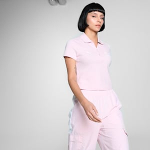 BMW M Motorsport Classic Women's Slim Fit Crop Polo, Rose Mauve, extralarge-IND