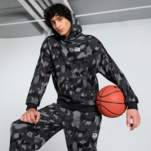 Dress Code Camo Men's Oversized Basketball Hoodie, PUMA Black-AOP, extralarge-IND