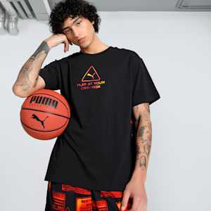 Scoot Caution Men's Boxy Basketball Tee, PUMA Black, extralarge-IND