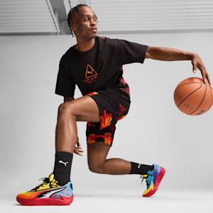Scoot Caution All Jaws Men's Basketball Shorts, PUMA Black-AOP, extralarge