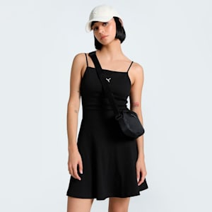 WARDROBE Essentials Women's Slim Fit Ribbed Flared Short Dress, PUMA Black, extralarge-IND