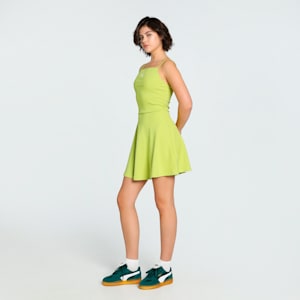 WARDROBE Essentials Women's Slim Fit Ribbed Flared Short Dress, Sea Kelp, extralarge-IND
