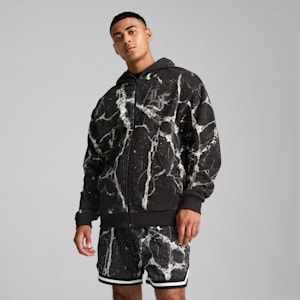 Chamarra PUMA HOOPS x LAFRANCÉ Written in Chrome para hombre, PUMA Black-Puma White AOP, extralarge