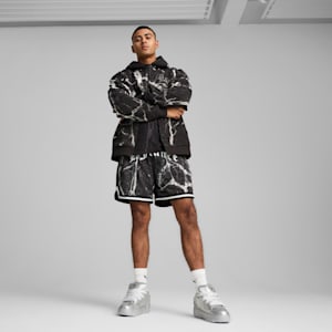Chamarra PUMA HOOPS x LAFRANCÉ Written in Chrome para hombre, PUMA Black-Puma White AOP, extralarge