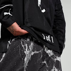 HOOPS x LAFRANCÉ Written in Chrome Men's Relaxed Fit Basketball Jersey, PUMA Black-Flat Medium Gray AOP, extralarge-IND