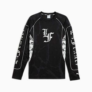 Playera PUMA HOOPS x LAFRANCÉ Written in Chrome para hombre, PUMA Black-Flat Medium Gray AOP, extralarge