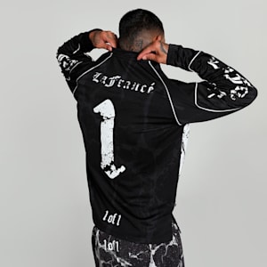 HOOPS x LAFRANCÉ Written in Chrome Men's Relaxed Fit Basketball Jersey, PUMA Black-Flat Medium Gray AOP, extralarge-IND