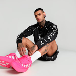 HOOPS x LAFRANCÉ Written in Chrome Men's Relaxed Fit Basketball Jersey, PUMA Black-Flat Medium Gray AOP, extralarge-IND