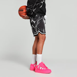HOOPS x LAFRANCÉ Written in Chrome Men's Relaxed Fit Basketball Shorts, PUMA Black-Puma White - AOP, extralarge-IND