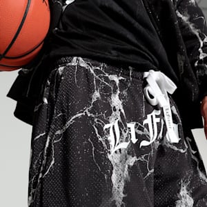 HOOPS x LAFRANCÉ Written in Chrome Men's Relaxed Fit Basketball Shorts, PUMA Black-Puma White - AOP, extralarge-IND