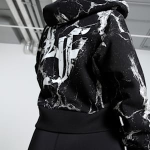 Lafrance W.I.C Women's Relaxed Fit Crop Hoodie, PUMA Black-Puma White AOP, extralarge-IND