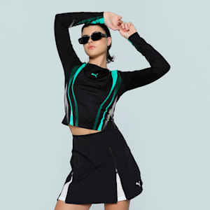 DARE TO Women's Slim Fit Graphic Long Sleeve Tee, PUMA Black, extralarge-IND