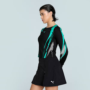 DARE TO Women's Slim Fit Graphic Long Sleeve Tee, PUMA Black, extralarge-IND