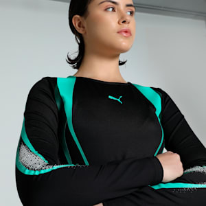 DARE TO Women's Slim Fit Graphic Long Sleeve Tee, PUMA Black, extralarge-IND