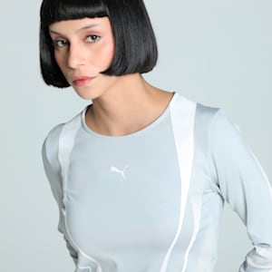 DARE TO Women's Slim Fit Graphic Long Sleeve Tee, Flat Light Gray, extralarge-IND