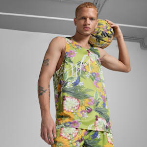 Dunked In Florals Men's Basketball Jersey, Pistachio Green-AOP, extralarge-IND