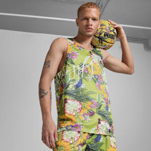 Dunked In Florals Men's Basketball Jersey, Pistachio Green-AOP, extralarge-IND