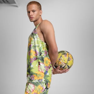 Dunked In Florals Men's Basketball Jersey, Pistachio Green-AOP, extralarge-IND