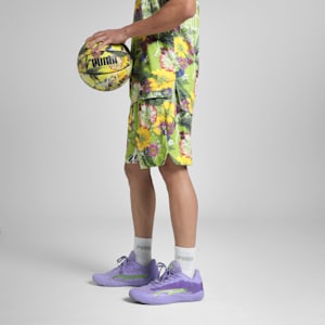 Dunked In Florals All-Over Print Men's Basketball Shorts, Pistachio Green-AOP, extralarge-IND