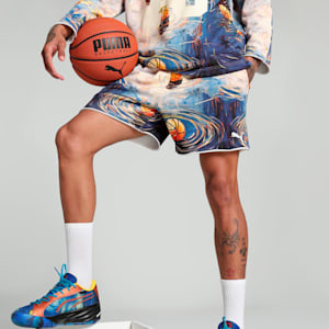 Dylan Exhibit Terry Men's Basketball Shorts, Vivid Blue-AOP, extralarge-IND