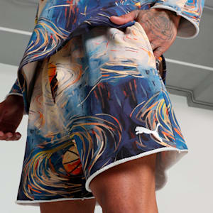 Dylan Exhibit Terry Men's Basketball Shorts, Vivid Blue-AOP, extralarge-IND
