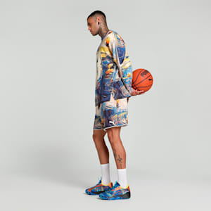 Dylan Exhibit Terry Men's Basketball Shorts, Vivid Blue-AOP, extralarge-IND