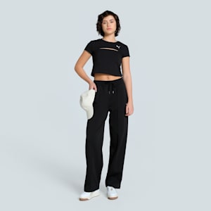WARDROBE Essentials Women's Slim Fit Cut-Out Crop Tee, PUMA Black, extralarge-IND