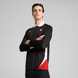 Scuderia Ferrari Race Men's Long Sleeve Relaxed Fit Motorsport Polo, PUMA Black, extralarge-IND