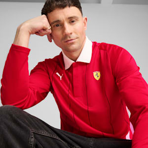 Scuderia Ferrari Race Men's Long Sleeve Relaxed Fit Motorsport Polo, Rosso Corsa, extralarge-IND