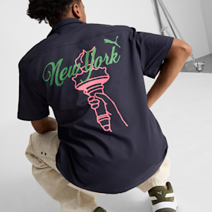Wardrobe Essentials Bright Lights NYC Flagship Men's Relaxed Tee, New Navy, extralarge
